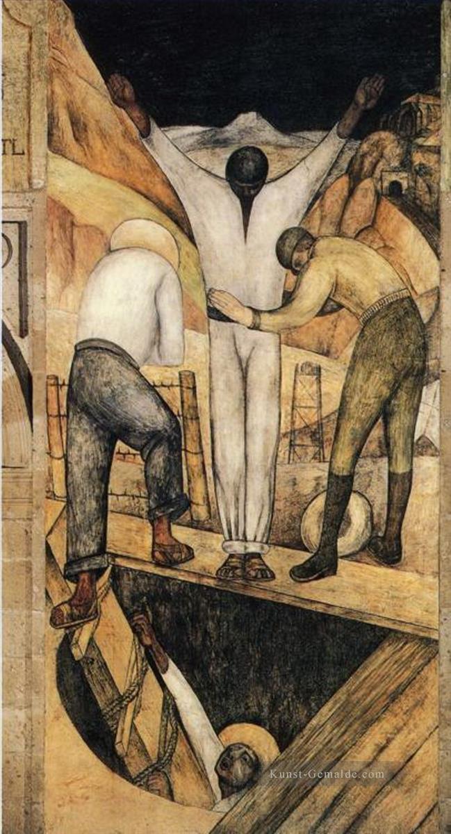 Ausfahrt aus dem Bergwerk 1923 Kommunismus Diego Rivera Ölgemälde